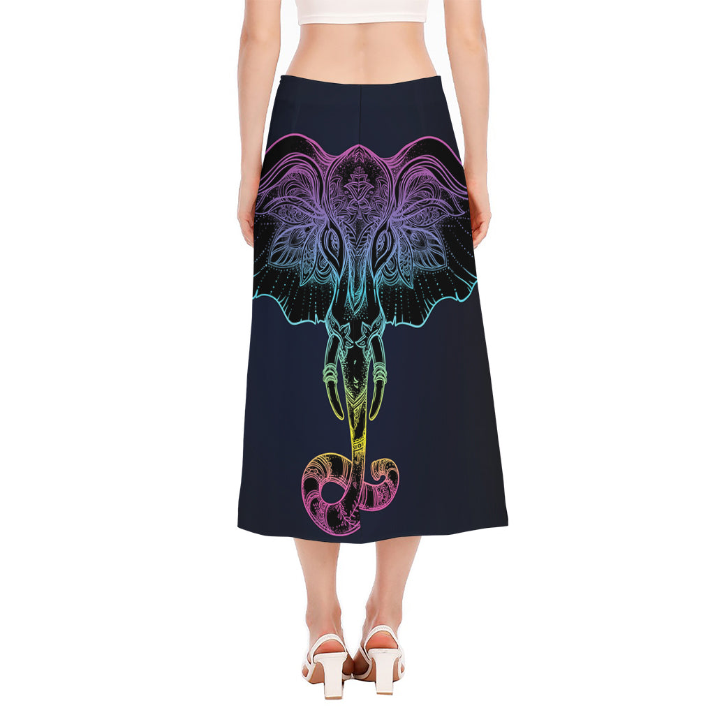 Colorful Spiritual Elephant Print Side Slit Midi Skirt