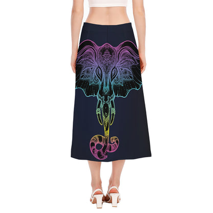 Colorful Spiritual Elephant Print Side Slit Midi Skirt