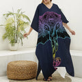 Colorful Spiritual Elephant Print Silk V-Neck Kaftan Dress