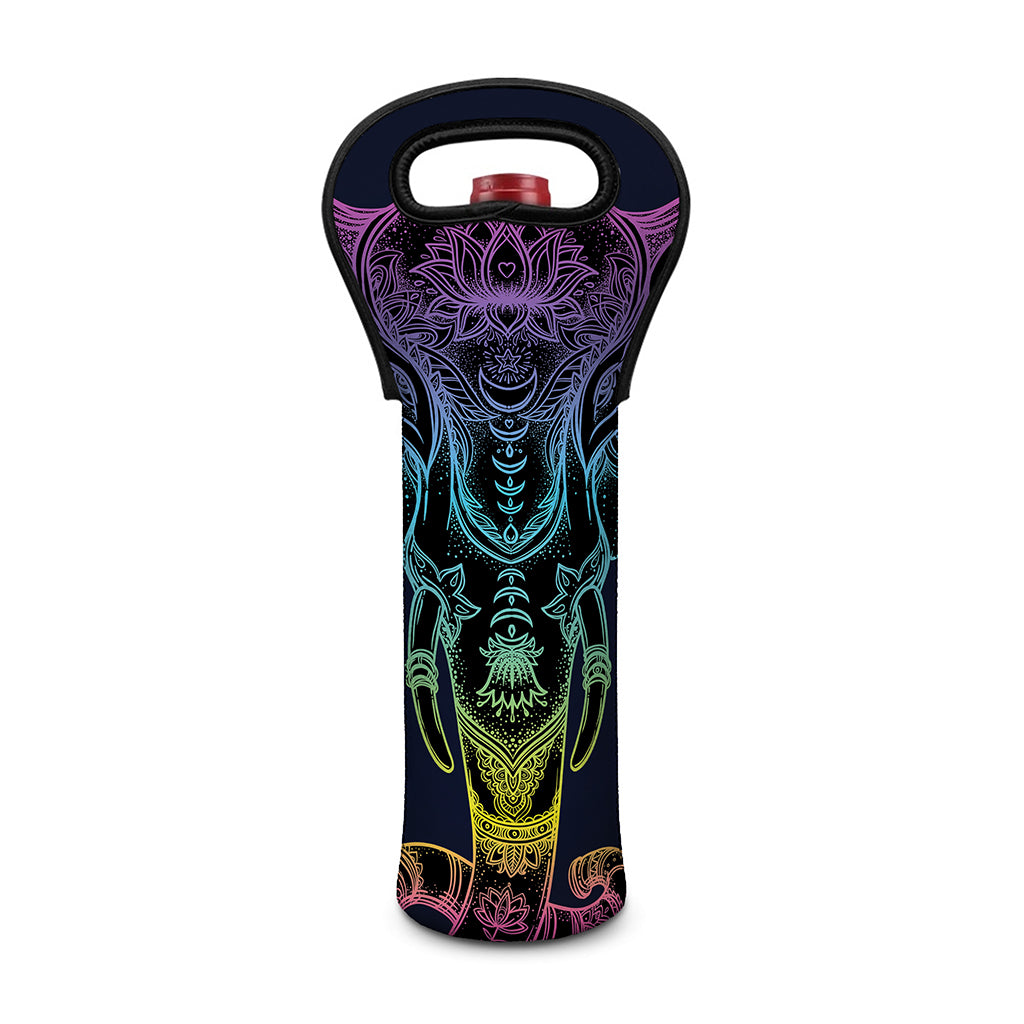 Colorful Spiritual Elephant Print Single Neoprene Wine Tote