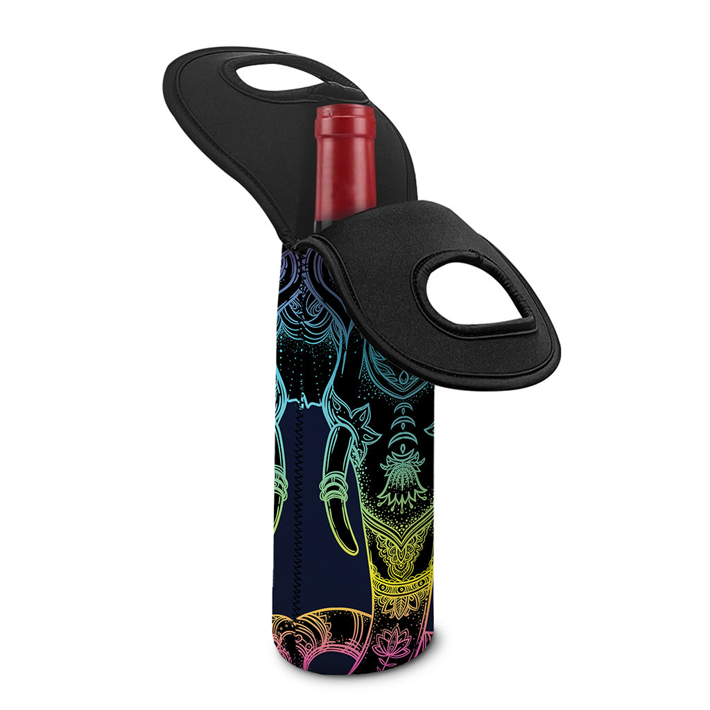 Colorful Spiritual Elephant Print Single Neoprene Wine Tote