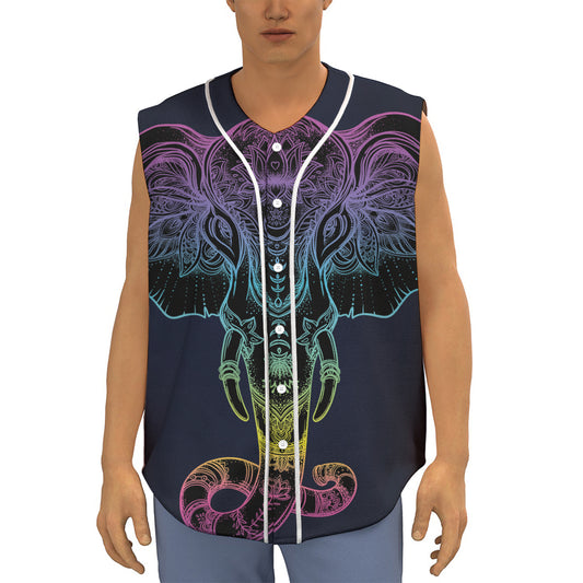 Colorful Spiritual Elephant Print Sleeveless Baseball Jersey