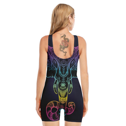Colorful Spiritual Elephant Print Sleeveless One Piece Swimsuit