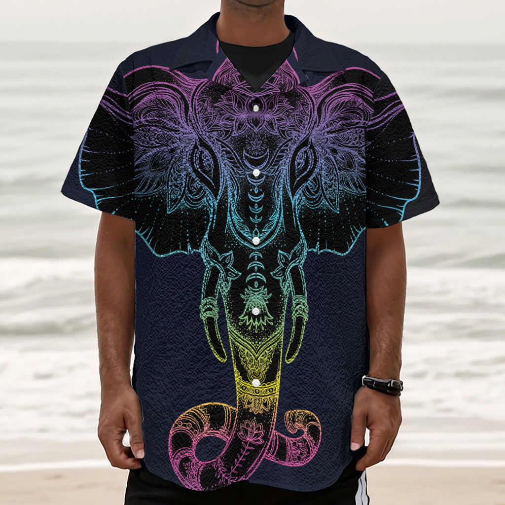 Colorful Spiritual Elephant Print Textured Short Sleeve Shirt