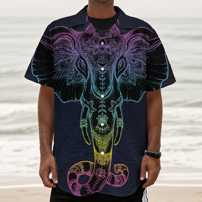 Colorful Spiritual Elephant Print Textured Short Sleeve Shirt