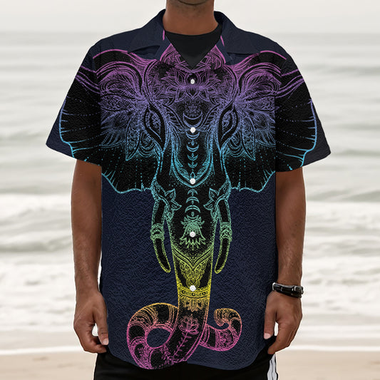 Colorful Spiritual Elephant Print Textured Short Sleeve Shirt