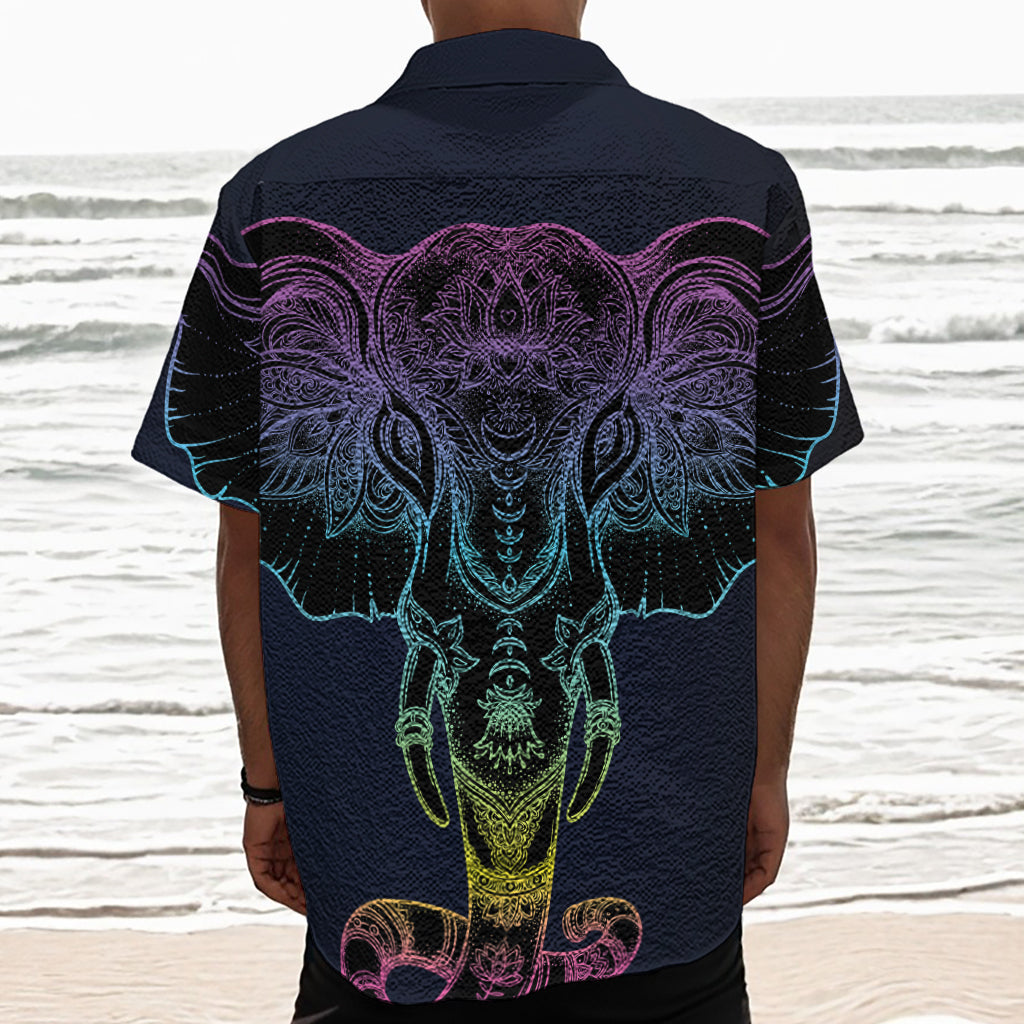 Colorful Spiritual Elephant Print Textured Short Sleeve Shirt