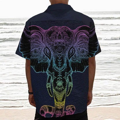 Colorful Spiritual Elephant Print Textured Short Sleeve Shirt