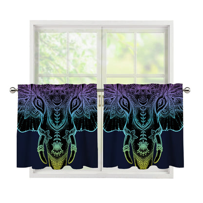 Colorful Spiritual Elephant Print Tier Curtains