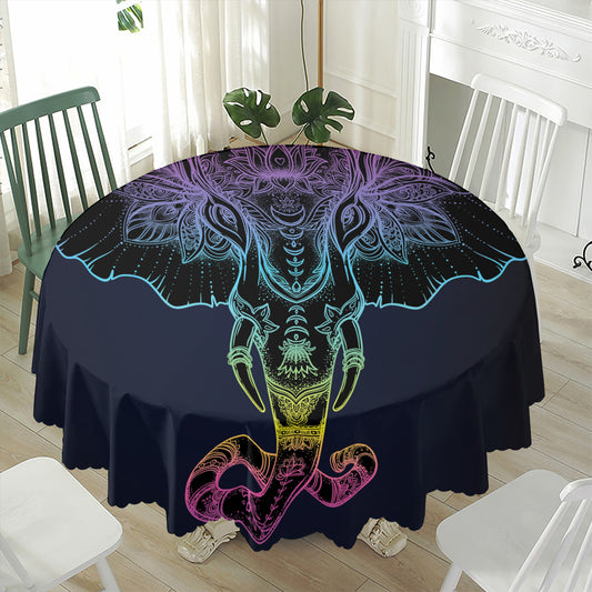 Colorful Spiritual Elephant Print Waterproof Round Tablecloth