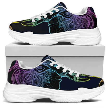 Colorful Spiritual Elephant Print White Chunky Shoes