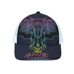 Colorful Spiritual Elephant Print White Mesh Trucker Cap