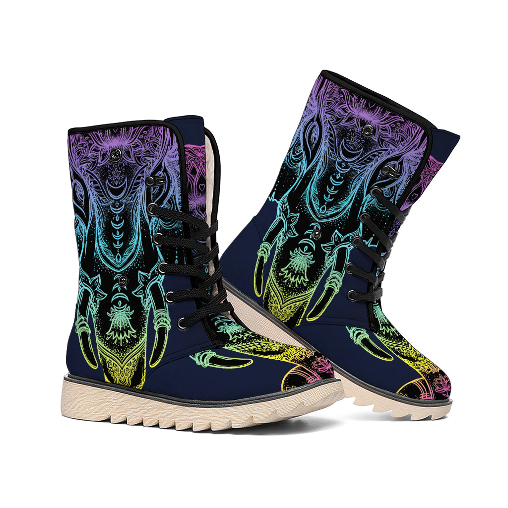 Colorful Spiritual Elephant Print Winter Boots