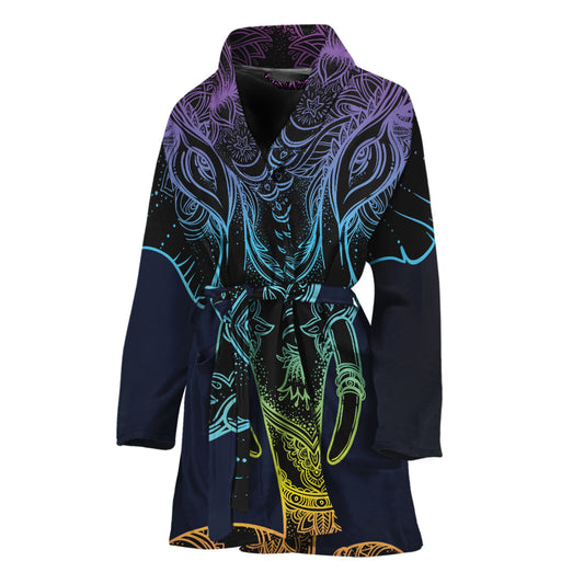 Colorful Spiritual Elephant Print Women's Bathrobe