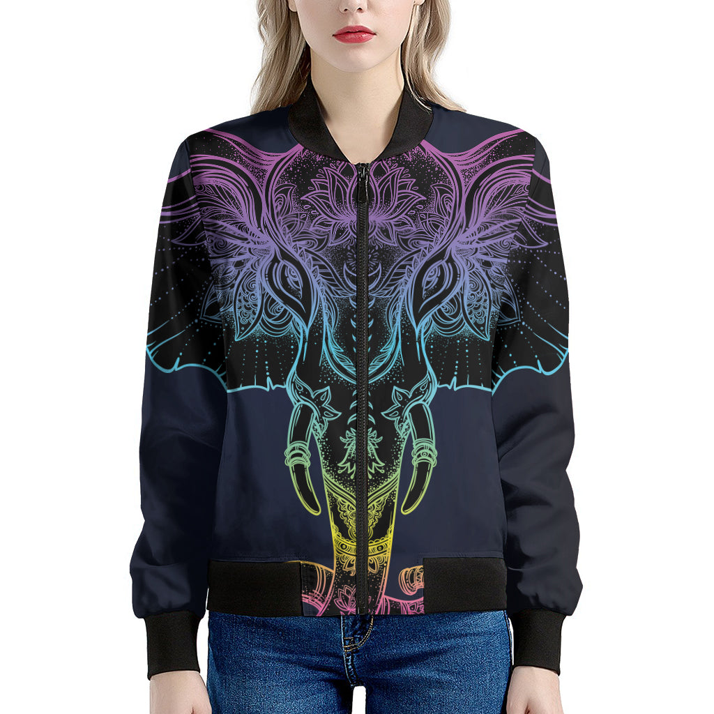 Colorful Spiritual Elephant Print Women's Bomber Jacket