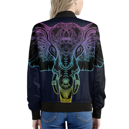 Colorful Spiritual Elephant Print Women's Bomber Jacket