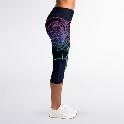 Colorful Spiritual Elephant Print Women's Capri Leggings