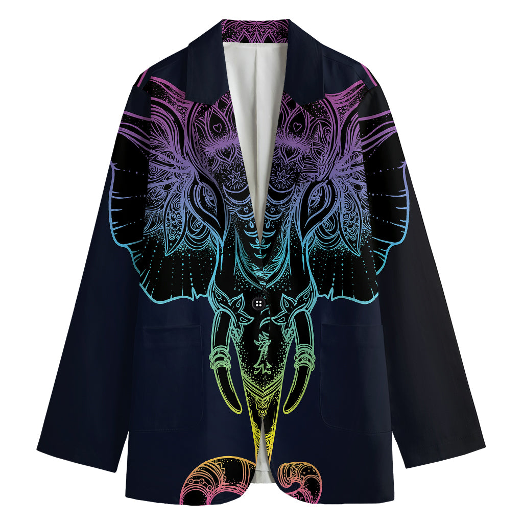 Colorful Spiritual Elephant Print Women's Cotton Blazer