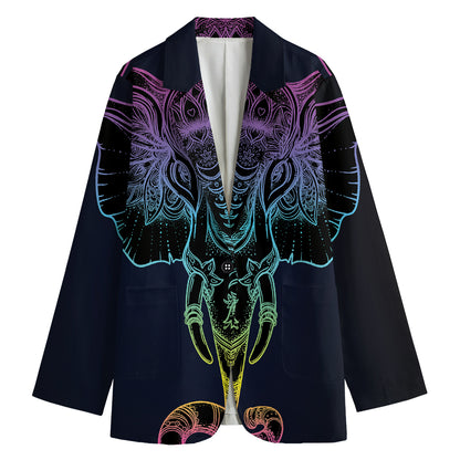 Colorful Spiritual Elephant Print Women's Cotton Blazer