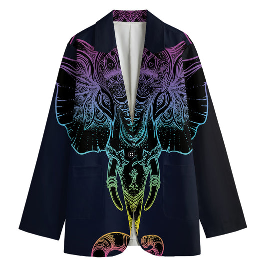 Colorful Spiritual Elephant Print Women's Cotton Blazer