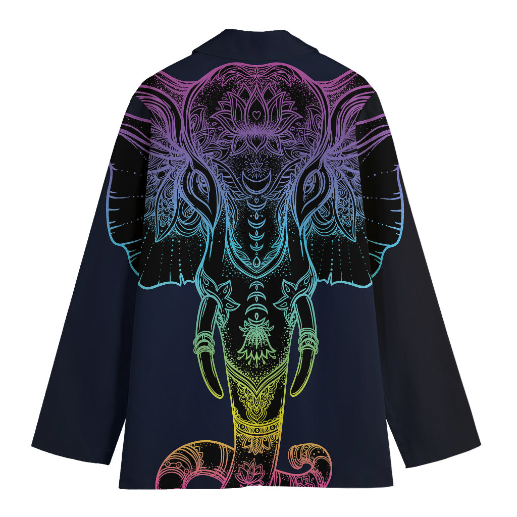 Colorful Spiritual Elephant Print Women's Cotton Blazer