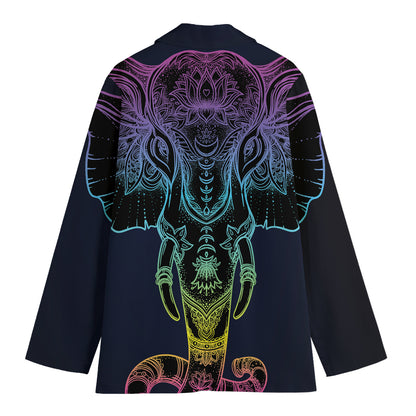 Colorful Spiritual Elephant Print Women's Cotton Blazer