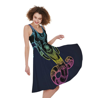 Colorful Spiritual Elephant Print Women's Sleeveless Dress