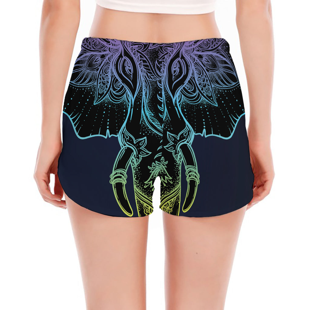 Colorful Spiritual Elephant Print Women's Split Running Shorts