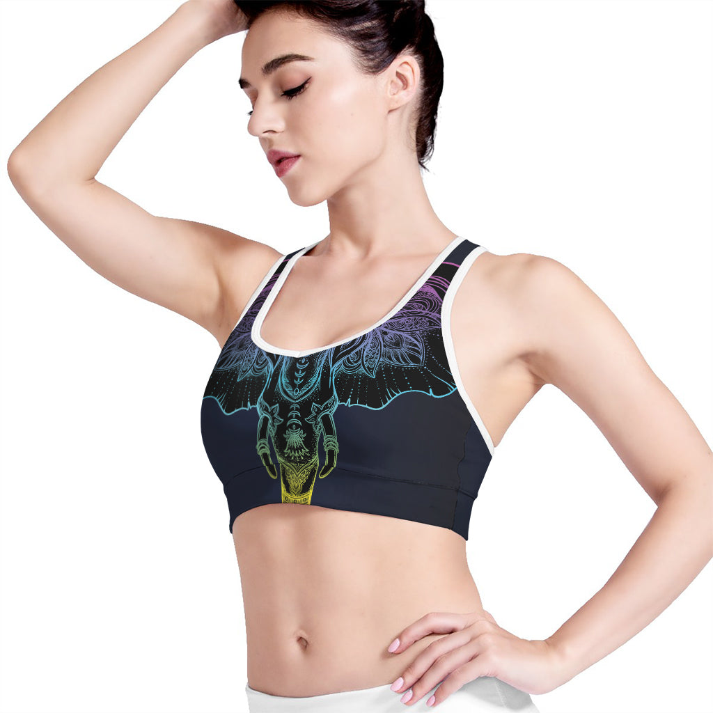 Colorful Spiritual Elephant Print Women's Sports Bra