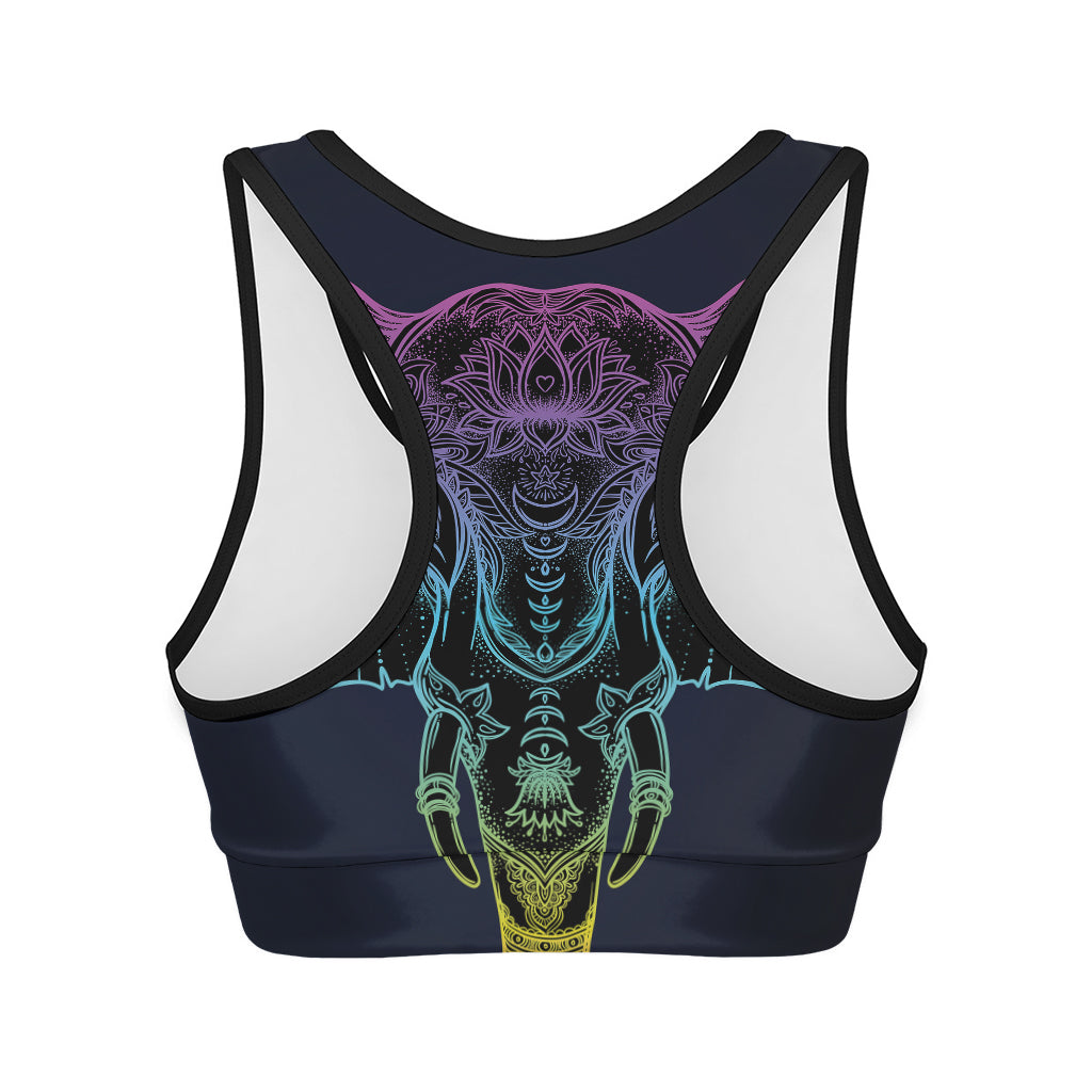 Colorful Spiritual Elephant Print Women's Sports Bra