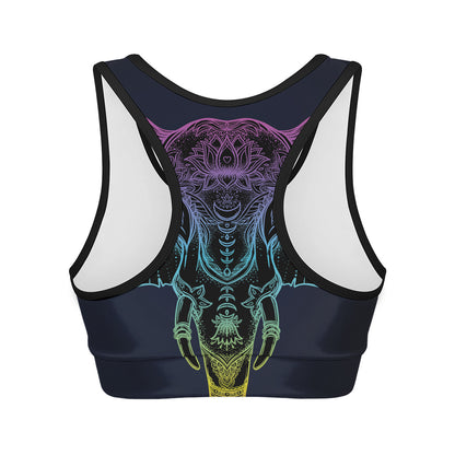 Colorful Spiritual Elephant Print Women's Sports Bra