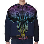 Colorful Spiritual Elephant Print Zip Sleeve Bomber Jacket
