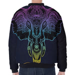 Colorful Spiritual Elephant Print Zip Sleeve Bomber Jacket