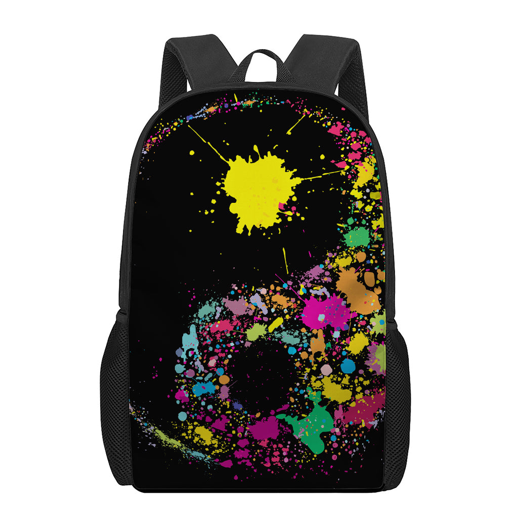 Colorful Splash Yin Yang Print 17 Inch Backpack