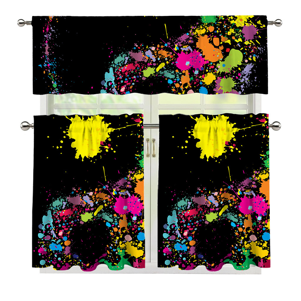 Colorful Splash Yin Yang Print 3 Piece Kitchen Curtains