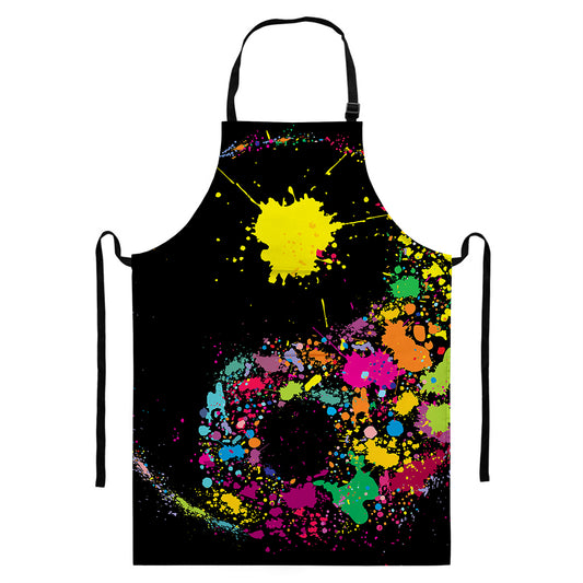 Colorful Splash Yin Yang Print Bib Apron With Pocket