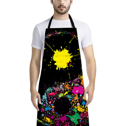 Colorful Splash Yin Yang Print Bib Apron With Pocket
