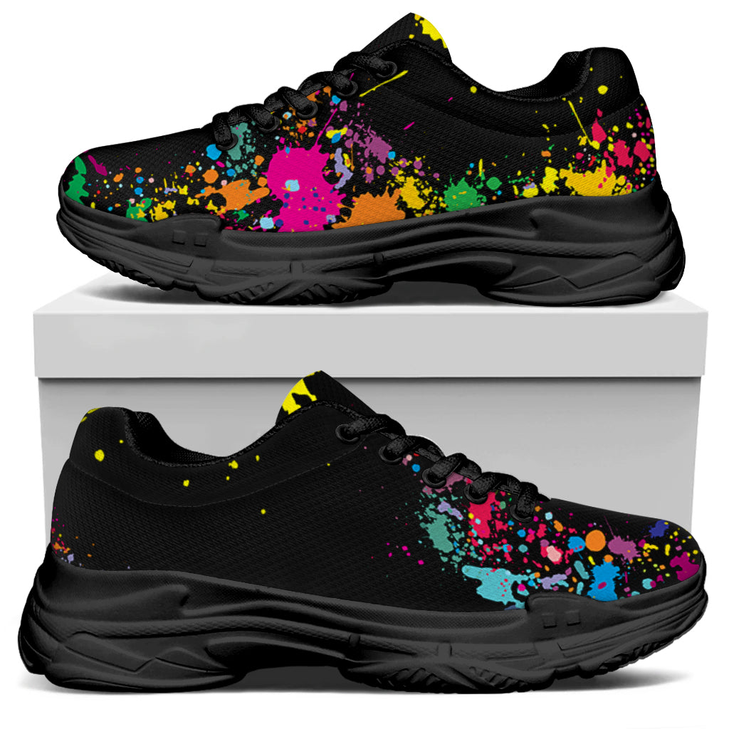 Colorful Splash Yin Yang Print Black Chunky Shoes