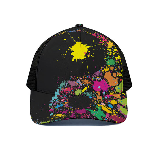 Colorful Splash Yin Yang Print Black Mesh Trucker Cap