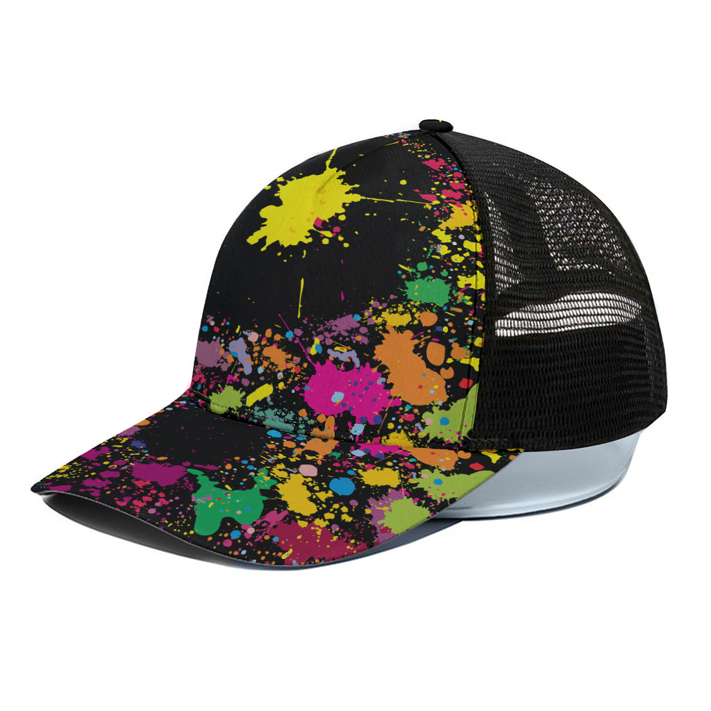 Colorful Splash Yin Yang Print Black Mesh Trucker Cap