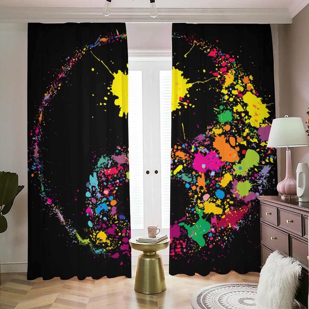Colorful Splash Yin Yang Print Blackout Pencil Pleat Curtains