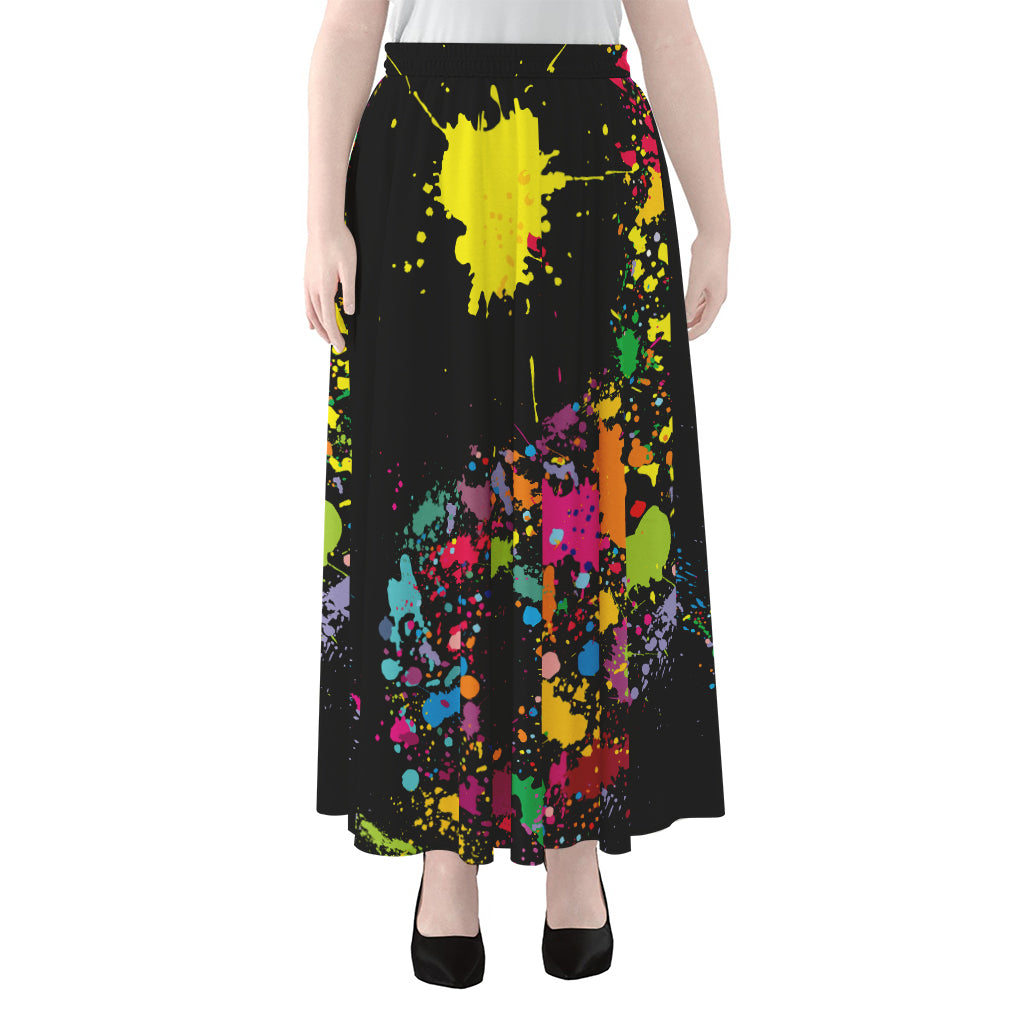 Colorful Splash Yin Yang Print Chiffon Maxi Skirt