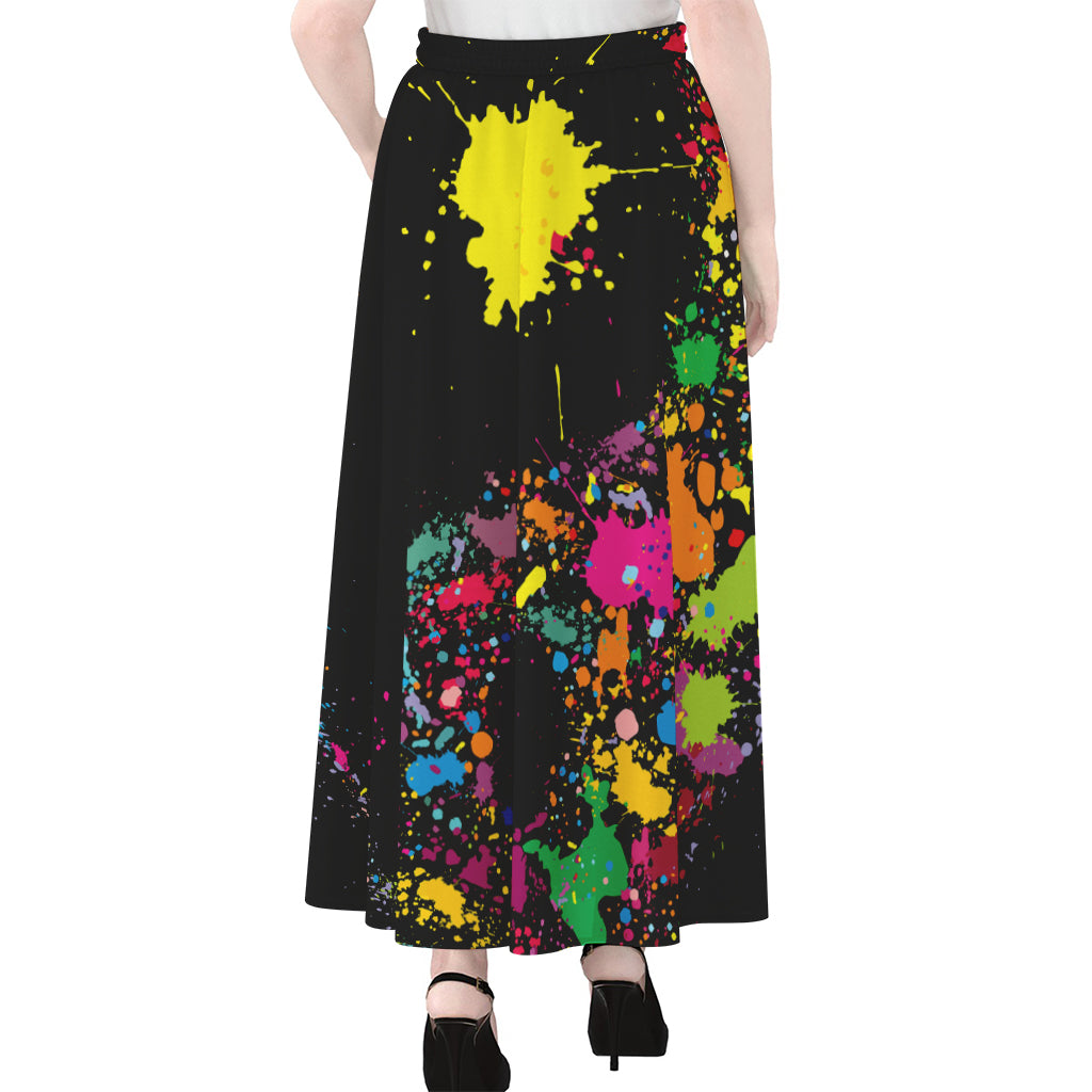 Colorful Splash Yin Yang Print Chiffon Maxi Skirt