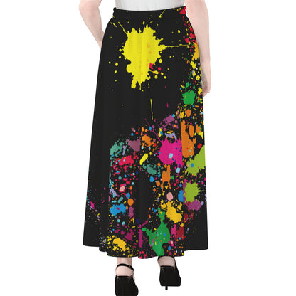 Colorful Splash Yin Yang Print Chiffon Maxi Skirt
