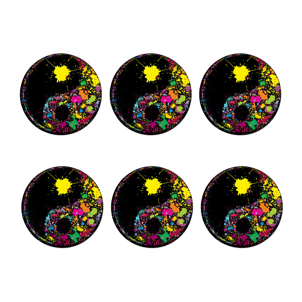 Colorful Splash Yin Yang Print Coaster Set