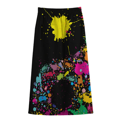 Colorful Splash Yin Yang Print Cotton Front Slit Maxi Skirt