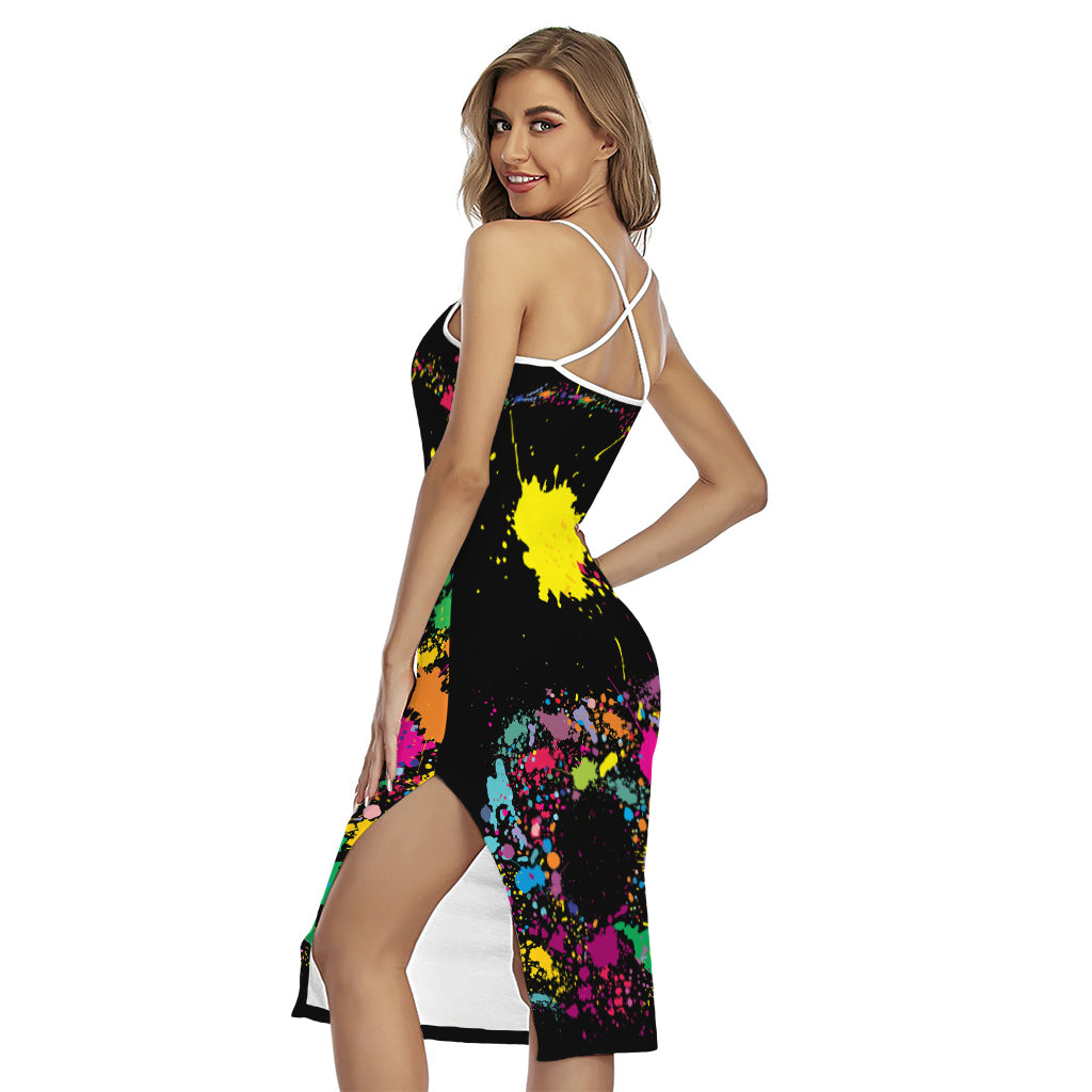 Colorful Splash Yin Yang Print Cross Back Cami Dress