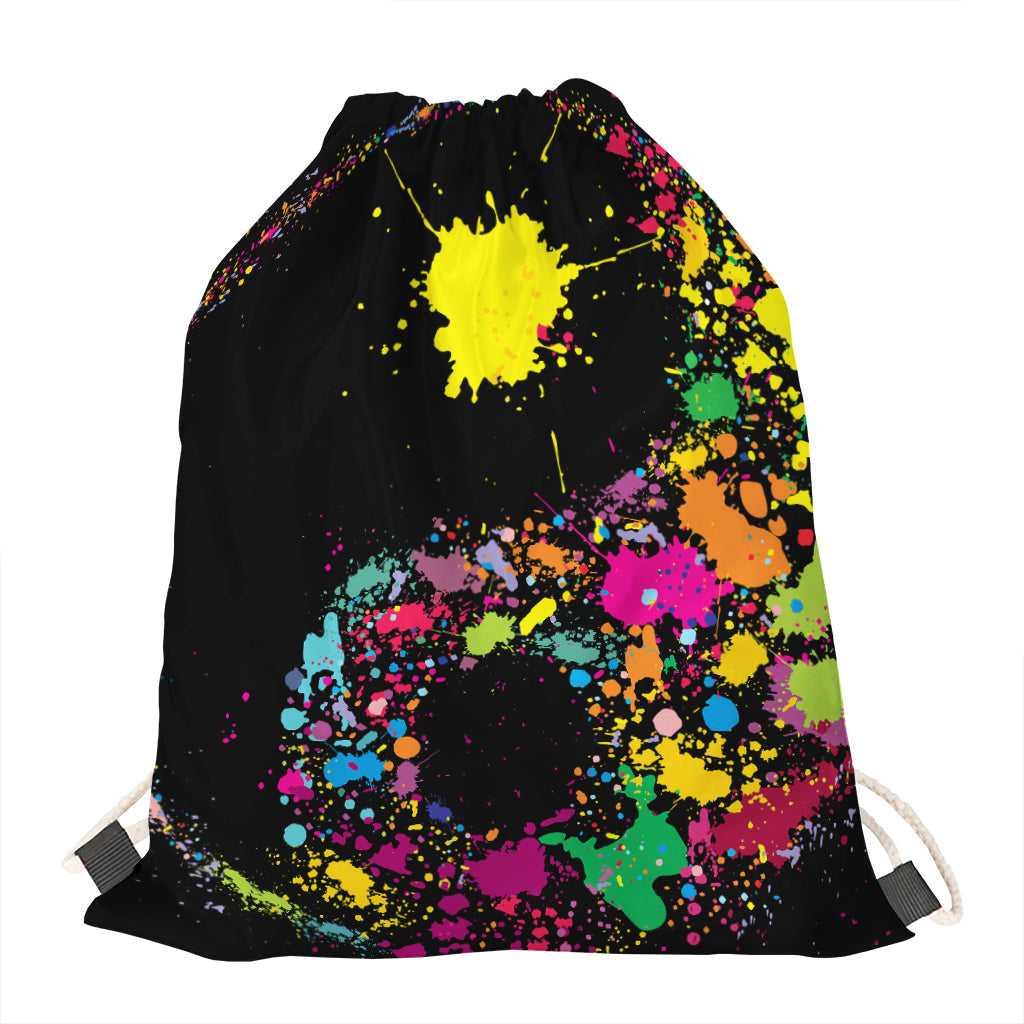 Colorful Splash Yin Yang Print Drawstring Bag