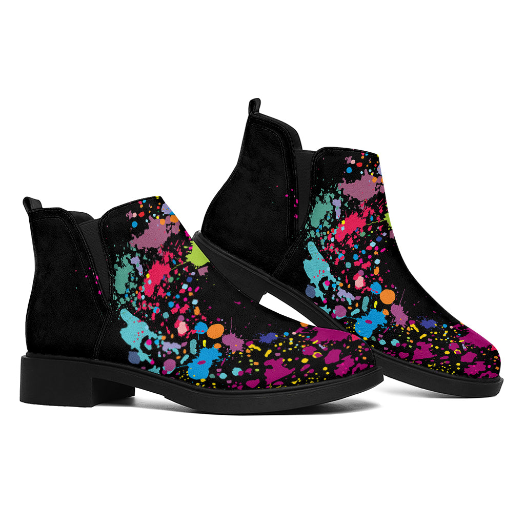 Colorful Splash Yin Yang Print Flat Ankle Boots
