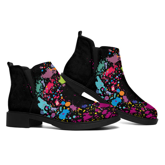 Colorful Splash Yin Yang Print Flat Ankle Boots